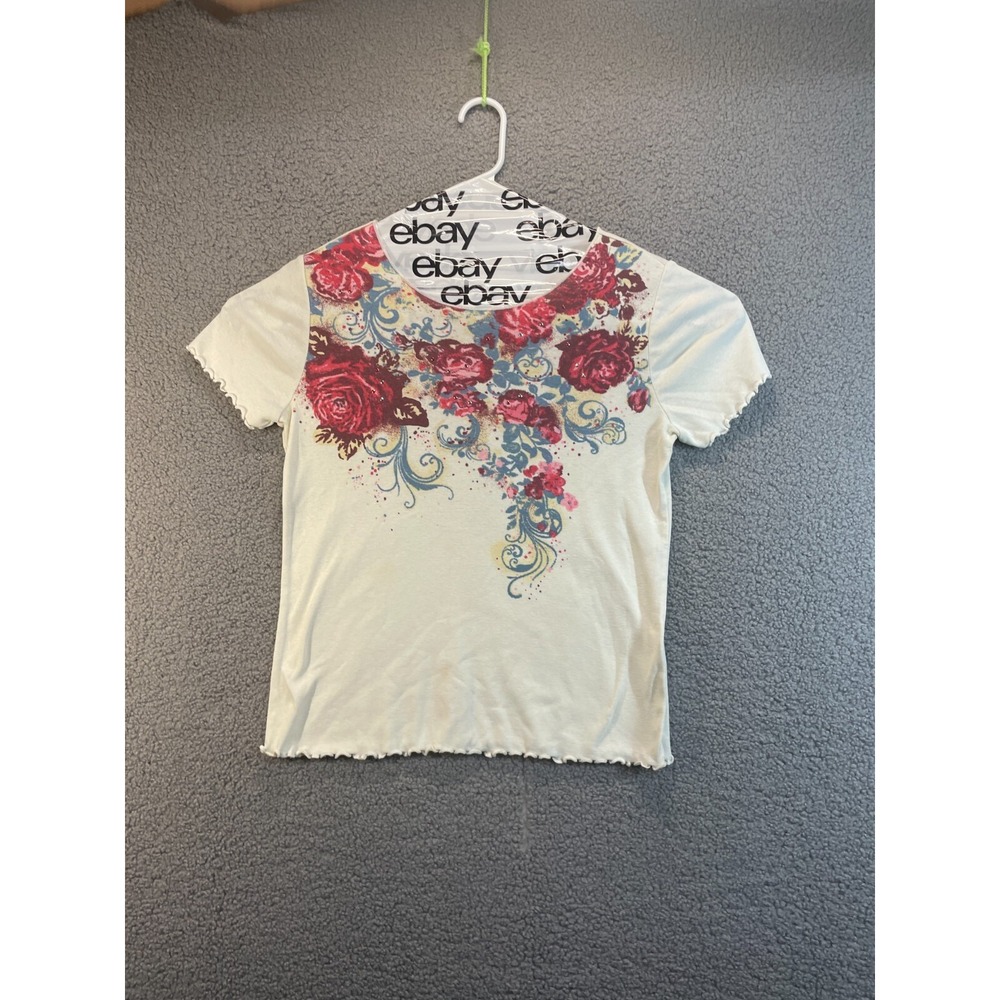 Basic Editions‎ Women's Shirt Floral Pattern Short Sleeve, Size M